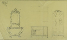 DISEGNO ANTICO PROGETTO PER MOBILI IN STILE BAROCCO OPERA EBANISTA PIEMONTESE C0