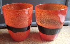 Coppia Vaso vintage vetro di Murano Ca Dei Vetrai 1970 Arancione fascia nera