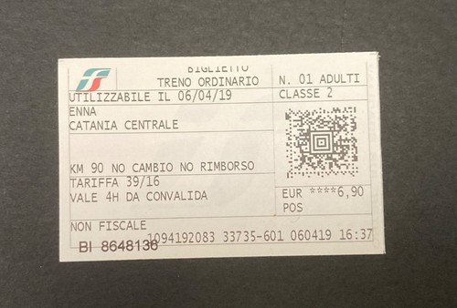 Biglietto ticket treno enna - biglietto,