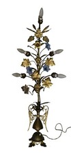Coppia grandi di lampade francesi Originali anni '30 foglie ottone fiori vetro 