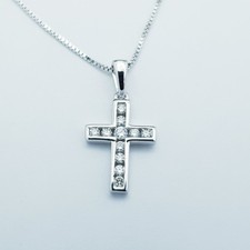 CIONDOLO CROCE IN ORO BIANCO 18 KT con DIAMANTI CERTIFICATI- Modello (Fede)