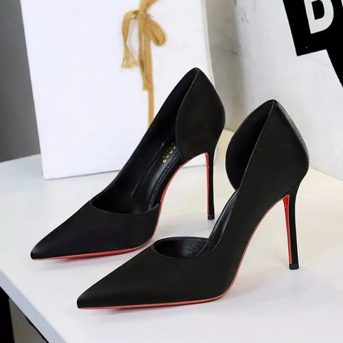 Decollete raso nero tacco - raso,