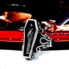 Anello gioiello acciaio inox gotico teschio undertaker bara fantasy uomo donna 