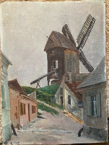 Dipinto olio mulino vicolo - a,