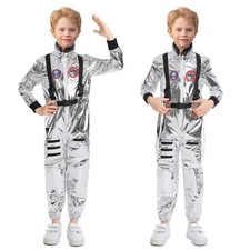 Costume Da Astronauta anni 80 per Bambini Halloween carnevale festa argento tg M