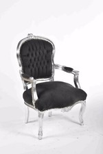 Poltrona sedia con braccioli foglia argento modello Luis Luigi XVI tessuto nero