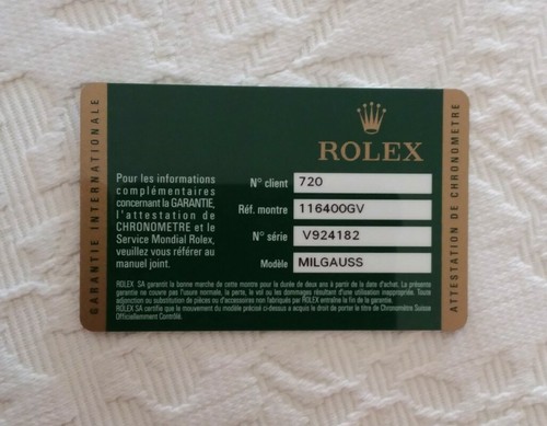 Rolex guarantee warranty card - rolex,