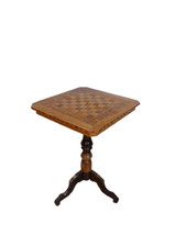 Tavolino da gioco in noce intarsiato con scacchiera - primi '900