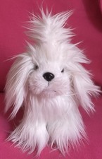 Peluche morbido cane Shih Tzu bianco soffice pelo lungo con coda di cavallo 10"