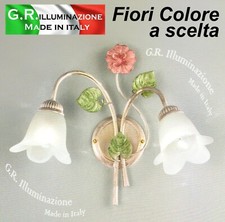 APPLIQUE IN FERRO BATTUTO 2 LUCI AVORIO ORO LAMPADA DA PARETE FIORI ROSA Sogno