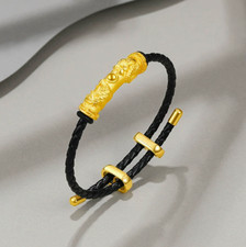 Bracciale 1PZ Oro Giallo Puro 24K Uomo Donna Fortunato 3D Fu 福 Tubo Gomito Ciondolo Nuovo