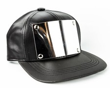 Cappello in pelle metallo faccia hip hop berretto da baseball fibbia schiena rap punk goth thrash