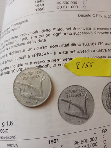 Moneta lire del - da, 1955