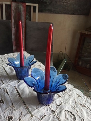 Coppia portacandele vetro blu - vetro,