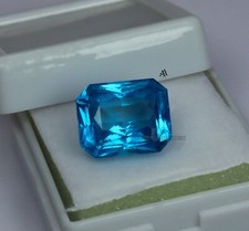 Gle Certificado 17.00CT Topacio Azul sin Calentar 14MM Esmeralda Impecable VVS
