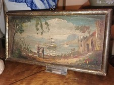 antico quadro olio miniatura su tavola 1900