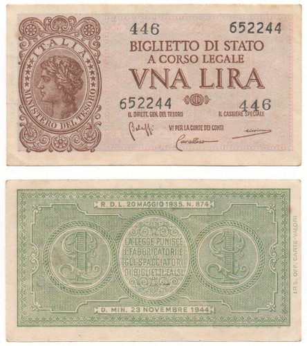 Lira italia laureata 1944 - lira,