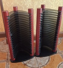 Rack Porta CD DVD vintage anni '80 a colonna in legno e plastica