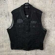 Harley Davidson Gilet Denim 2XL Nero Motociclista Patch Ricamo Moto Uomo