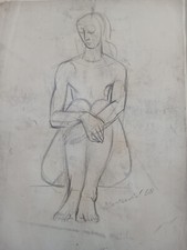 Disegno raffigurante donna nuda seduta firmato 