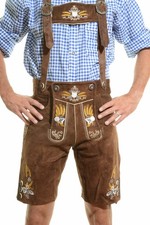 NUOVO bavarese Oktoberfest pantaloni di pelle pantaloncini marrone antico costume tradizionale #OKTOBERFEST