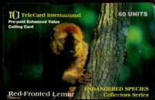 SCHEDA PHONECARD U.S.A. TCI RED-FRONTED LEMUR