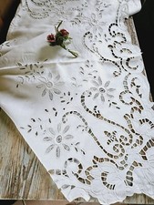 Lenzuolo Matrimoniale Lino  Ricamato A Mano 230x280 Prezioso Punto Richelieu