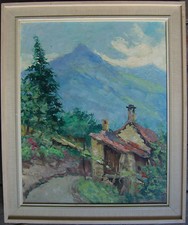 ::ITALIA TIROL °VILLAGGIO IN MONTAGNA °FINE IMPRESSIONISTA FIRMATO 1940 CIRCA OLIO / VR1