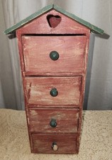 Mobiletto in legno stile farmacia vintage uccellini con 4 cassetti