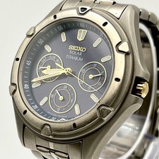 Seiko Solar Titanium Cronografo Quadrante Blu Unisex 43mm Usato
