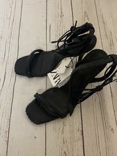 Zara UK 8 41 sandali neri in pelle goffrata con cinturino alto e cravatta Anke