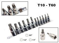 SET 12 CHIAVI BUSSOLA TORX MASCHIO T10 - T60 ATTACCO 1/4 3/8 1/2 CHROME VANADIUM