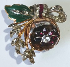 Vintage Coro Faretra Camelia Duetto Strass e Clip Smalto (pezzo unico)