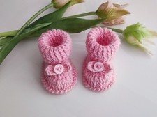 Scarpine Neonata Rosa Nascita Fatte a Mano Lana Uncinetto Crochet Handmade 