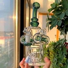 Tubo acqua vetro riciclato verde scuro spesso narghilè gorgogliatore impianto fumo ciotola 14 mm