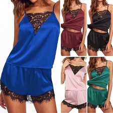 Donna Lingerie Sexy Biancheria da Notte Pizzo Canotta Top + Shorts Set Pigiama