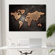 Quadro Mappamondo Vintage Nero Astratto Stampa su Tela Grande 100x70 - Mondo 5