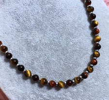 Collana Girocollo Uomo in Pietra Naturale Occhio di Tigre Giallo Rosso 6mm
