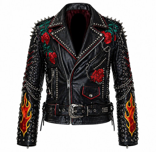 Giacca biker uomo pelle - , nera