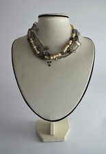 N4836 COLLANA 4 FILI 48 cm FIOCCHI FARFALLE OSSO SINTETICO VETRO