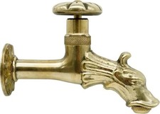 RUBINETTO ARTISTICO FONTANA ESTERNO LEONE DRAGO IN OTTONE 1/2" POMELLO A RUOTA