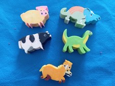 x5 GOMME GOMMINE da COLLEZIONE Vintage ERASER Anni '80s Rari ANIMALI COLORATI !