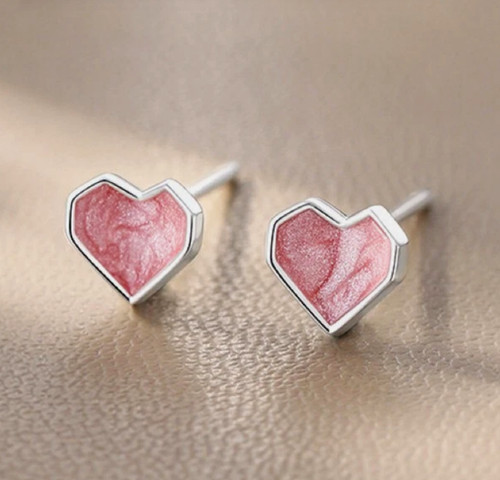 Orecchini perno cuore rosa - a,
