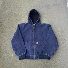 Giacca Carhartt Active blu navy full zip con cappuccio taglia XL J130 MDT sbiadita trapuntata patina