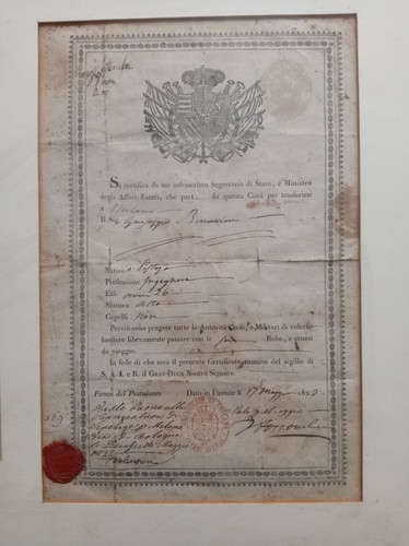 Passaporto 1822 firenze - passaporto,