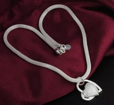 COLLANA CON CIONDOLO DOPPIO CUORE CON BRILLANTINI IN ACCIAIO INOSSIDABILE NUOVA