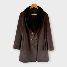 Alexon Vintage Cappotto Soprabito UK 16 Marrone Lana Angora Ecopelliccia Collo GB Elegante