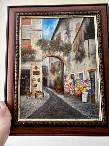 Dipinto olio scena strada - olio,