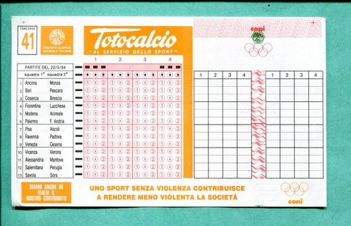 Schedina totocalcio del - totocalcio,