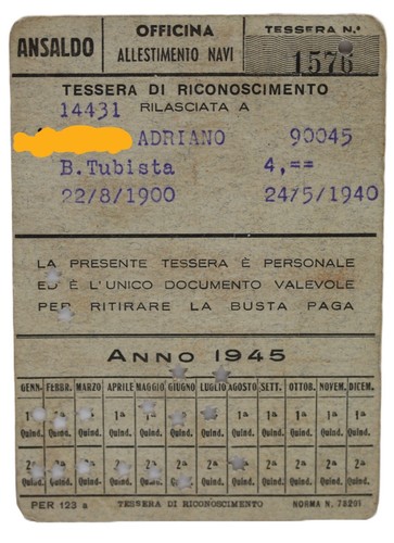 Tessera ansaldo repubblica - tessera,